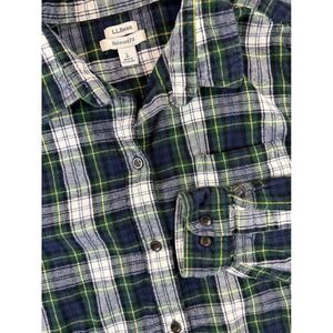L.L.Bean Flannel Shirt Women L Scotch Navy Plaid Relaxed Fit 100% Cotton Outdoor